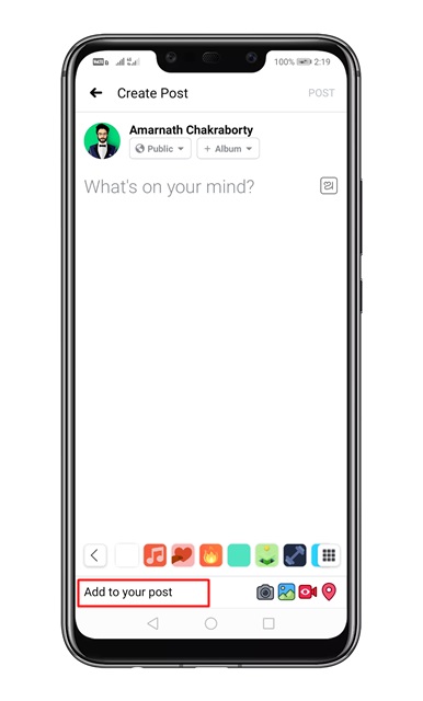 Tap on the 'Add to your post'