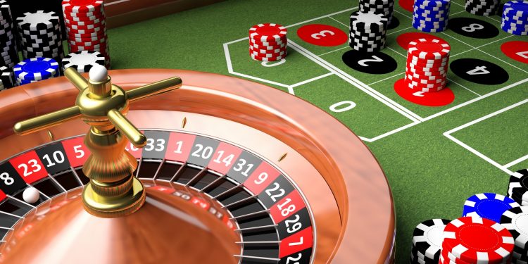 3D closeup of casino table with roulette and chips